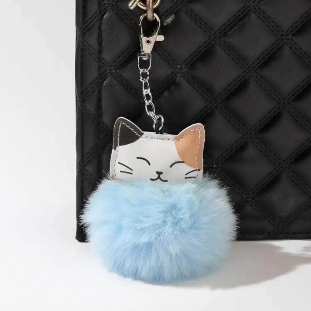 Cute Cat Pom Pom Key Chain BLUE